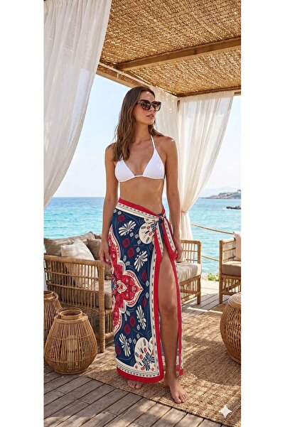 nazzain Ethnic Patterned Tie-Up Slit Pareo Beach Skirt Bikini Top Beach Wear ...