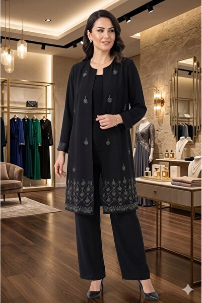 elma abone بدلة تونيك مرصعة بالأحجار مع بنطلون للسهرات مقاس كبير