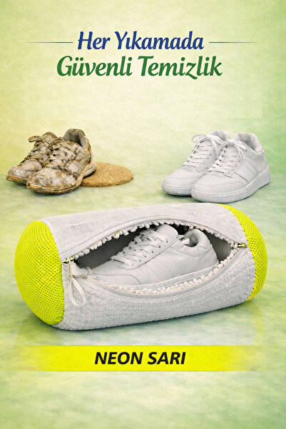 Ferzin Ayakkabı Yıkama Çantası Makarna Kumaş fermuarlı Neon Sarı