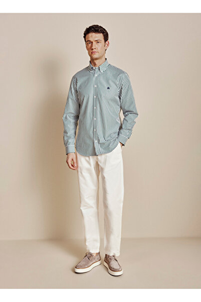 BROOKS BROTHERS Yeşil - Beyaz Erkek Düğmeli Regular Fit Çizgili Gömlek BBSS26...