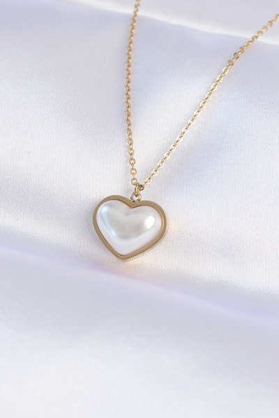 ETC 316L Steel Chain Gold Color White Stone Bubble Heart Necklace 5886 - Miyn...