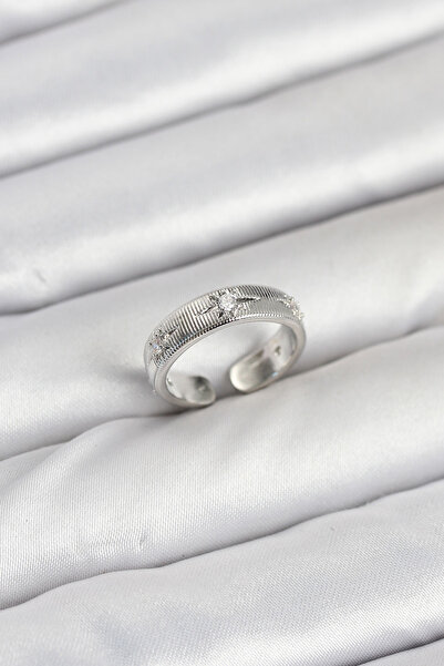 ETC Brass Silver Color Zircon Stone Pole Star Model Women's Ring 5886 - Miyng...