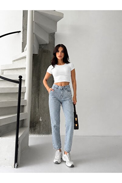KENE JEANS Blugi de damă cu aspect de gheață și zăpadă, cu pietre.