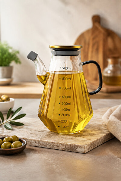 Karçiçeği Home Prizma Cam Yağlık 900 ml Ölçü İşaretli Akıtmaz Ağızlı Şık Mutf...