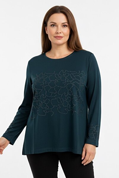 hadiora Women's Petrol Blue Stone Detailed Combed Cotton Blouse