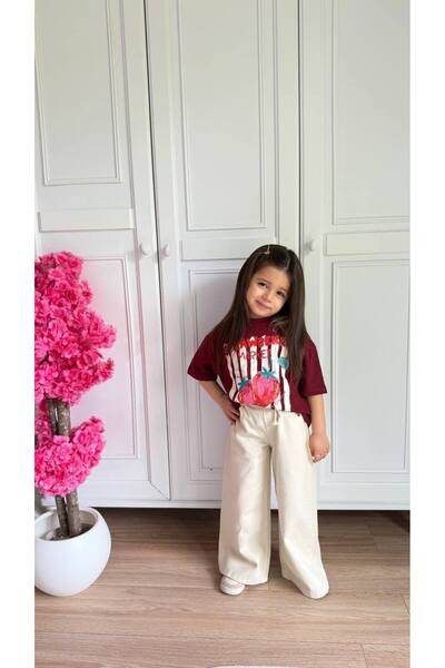 Kız Çocuk Baskılı Pantolon T-shirt Yazlık Takım