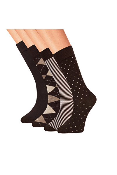 FOURSOLOS Men's 4-Piece Bamboo Business Socks 1 Plaid, 1 Dotted, 1 Striped, 1...