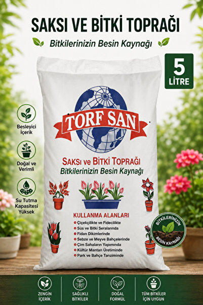 TORFSAN 5 Litre Bahçe Saksı ve Çiçek Toprağı Torf Perlit Organik Gübre Karışımı
