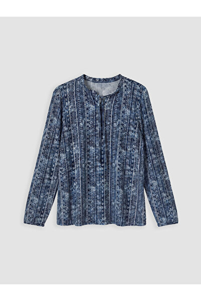 LC Waikiki Blue tie collar patterned blouse from gulis clothing