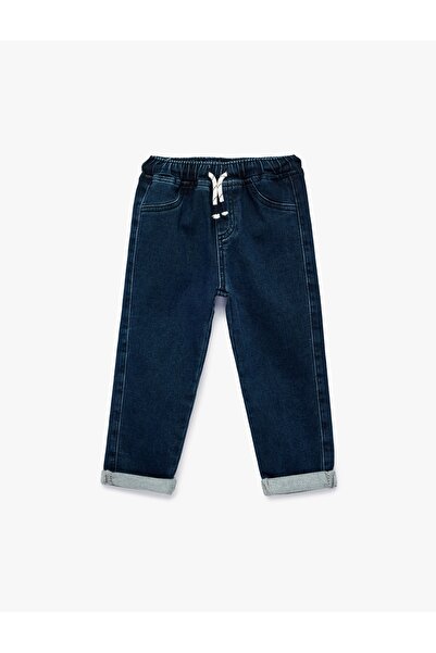 Koton Cotton Comfortable Cut Denim Trousers with Tie Waist