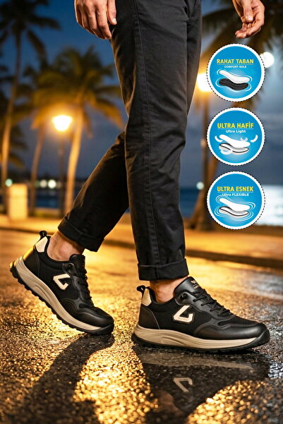 WALKWAY Black Crepe Mesh Lightweight Flexible Men's Sports Shoes 2075 Ales m