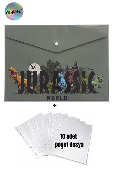Glanart a4 boy çıt çıt ödev dosyası +10' lu poşet dosya jurassic world