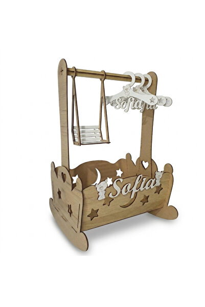 Atelier Creativ Cutie Cadou cu Umeraș și Leagăn pentru Bebeluși Decor din Lem...