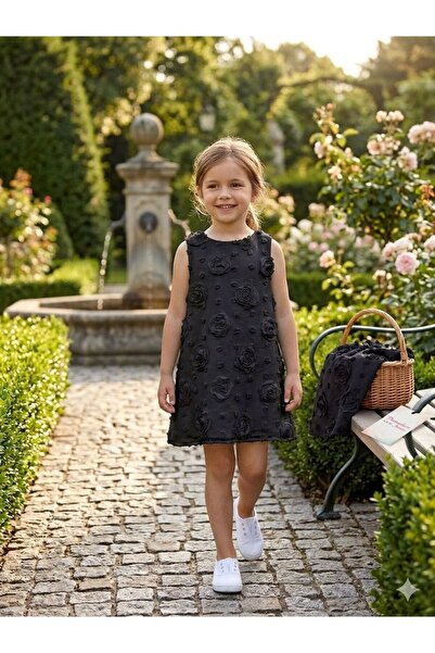 Perinin dolabı 3D Rose Embossed Girls' Special Occasion Dress with Back Bow D...