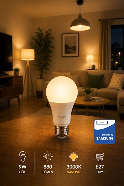 Aryes 9W E27 LED Ampul 3000K Sarı Işık 880 Lümen Tasarruflu