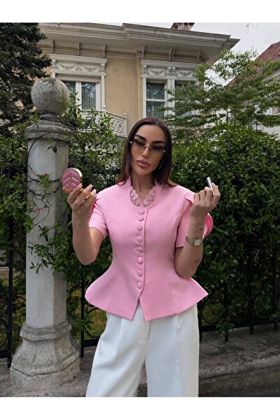 LOKADI Jachetă peplum cu detalii din dantelă pentru femei - Jachetă elegantă ...