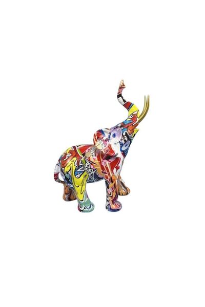 OEM Figurină decorativă elefant, model graffiti, cu trompa ridicată, decorați...