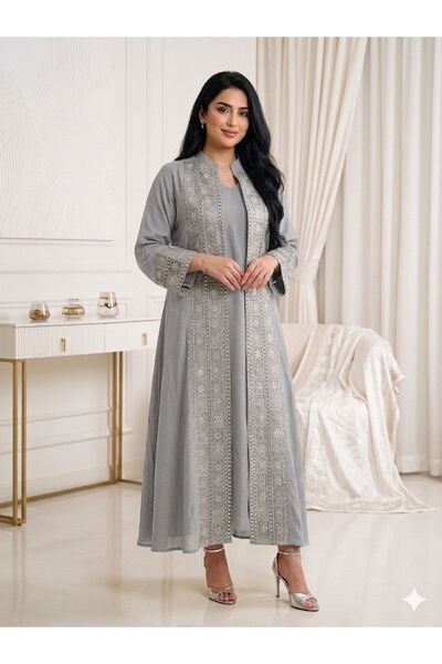 DAY BY DAY Kuwaiti Women's Two-Piece Embroidered Robe with Gold Thread Embroi...