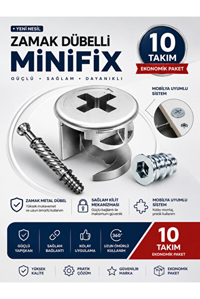 KarapolatYapı Mobilya Birleştirme Minifix Seti 10 Takım Metal Dübelli