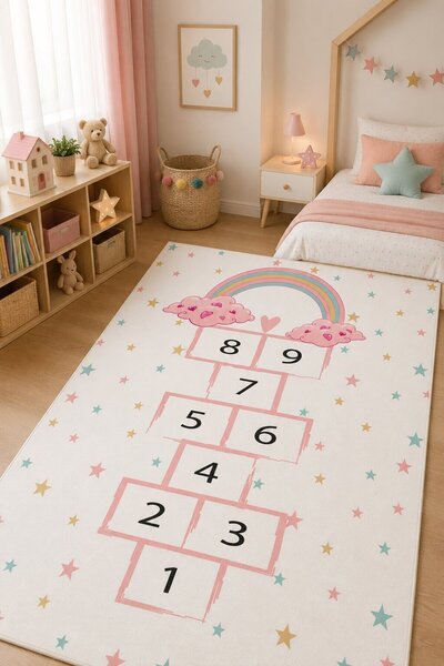 NORELLAHOME NORELLA HOME Seksek Desenli Çocuk Halısı Kaymaz Taban Yıkanabilir...