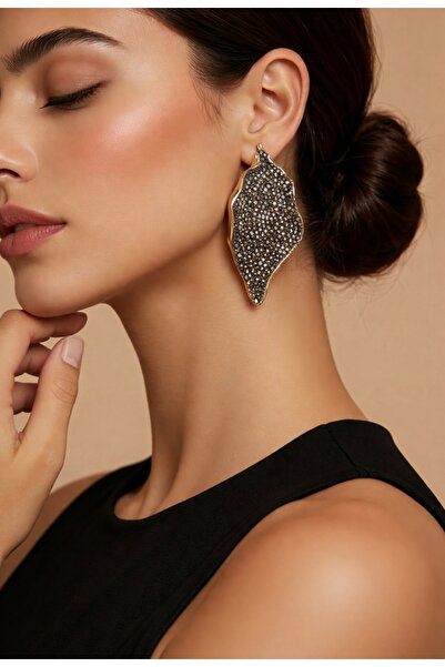Rumeos Jewelry Geometrik Tasarım Küpe, Taşlı Küpe