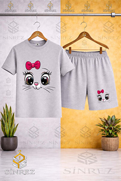 SİNREZ Tricou imprimat pentru copii CAT EYE PMBE KRDL - Set pantaloni scurți
