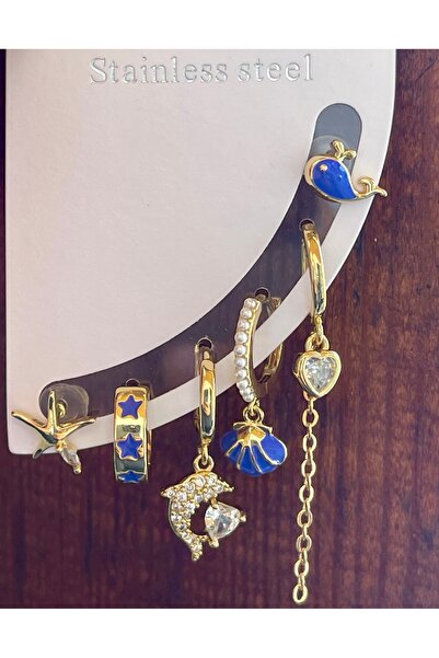 Çağla Accessories Okyanus Esintisi 6'lı Deniz Temalı Çelik Küpe Seti