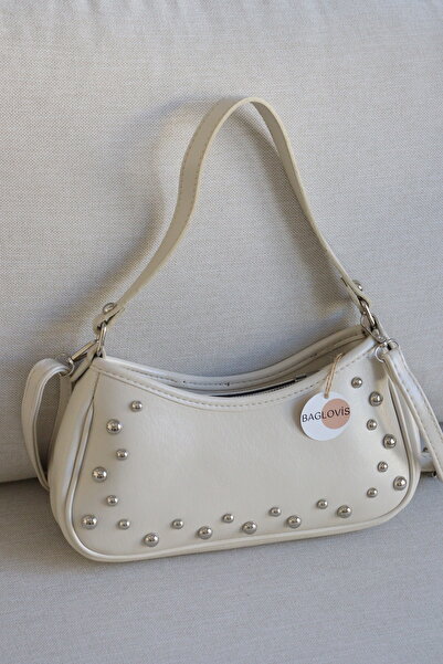 BAGLOVİS Trok Detailed Women's Shoulder Bag Curved Baguette Model Stylish and...