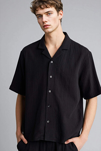 DeFacto C7578Axbk81 Black 100% Cotton Relax Fit Shirt