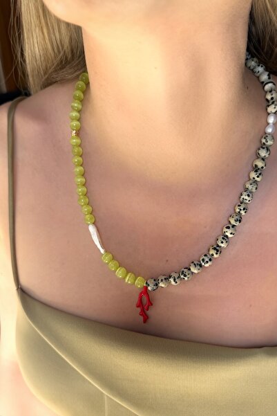 bemoreatelier Salt Kiss Yeşil Cam ve Jasper Taşlı İncili Kolye