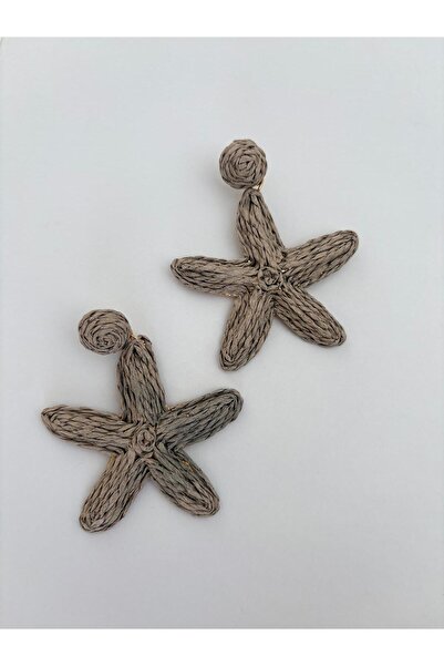 FASHION Smoked Gray Colored Starfish Design Summer Straw Earrings