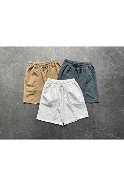 Minharir Set de 3 pantaloni scurți din in brut pentru bărbați
