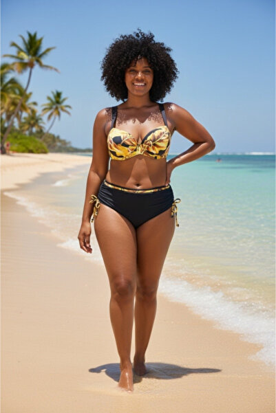FUBA Women's plus size 2-piece swimsuit with cups and classic high-waisted br...