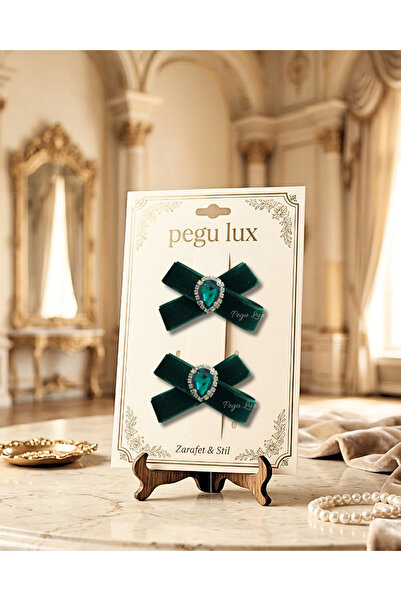 pegu baby collection Set de 2 agrafe de păr din catifea verde smarald, mici, ...