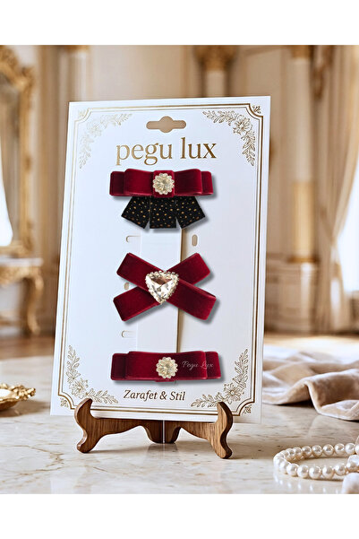 pegu baby collection Set de 3 agrafe de păr din catifea burgundy, stil mini l...