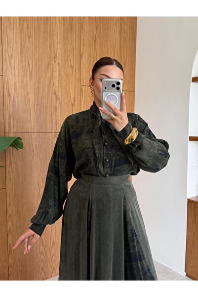 Şeker Portakalım Jale Silk Cupra Skirt Shirt Double Set