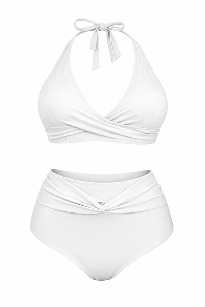 Transacoustic Kadın Şık Düğümlü Özel Tasarım Çift Kat Yüksel Bel Bikini Takımı