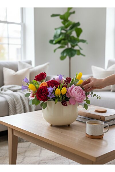 Mono Decors Vazo Yuvarlak Krem Boyalı