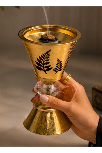 ALQANNAS Luxury Bakhoor Incense Burner | Premium Golden Holder with Crystal S...
