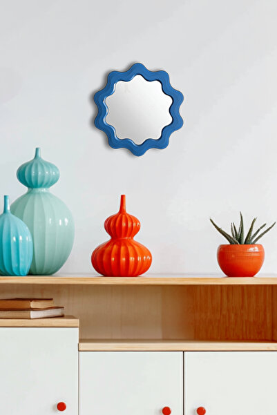 Decolera Funky Aqua - Özel Tasarım Dekoratif Duvar Aynası (Lacivert Renkli Da...