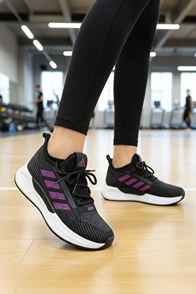 CEYDA SHOES Women's Black Fuchsia Lace-Up Mesh Knitwear Light Sole Sneaker Da...