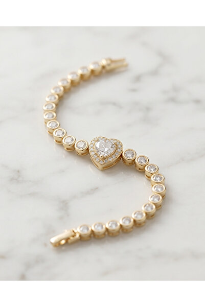 XUPING JEWELRY سوار تنس مطلي بالذهب مع تفاصيل حجر القلب