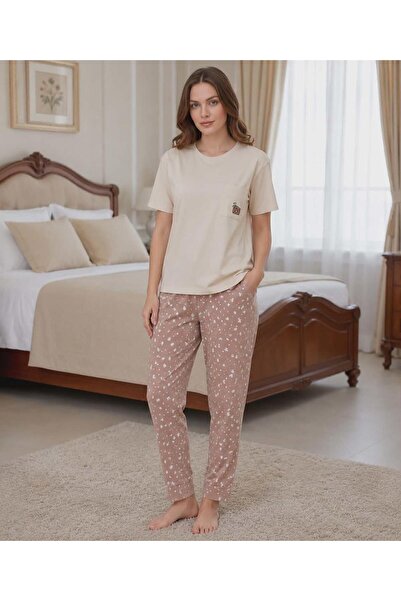 Mihra Women's Compakt Combed Cotton Crew Neck Short Sleeve Slim Pajama Set 90...