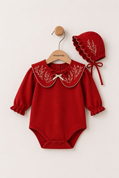 Minytrendy Kız Bebek Vintage Romper Takım Nakış Yakalı Boneli Body Yenidoğan ...