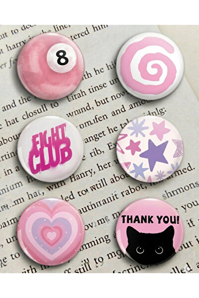Toum Cute Pink Tasarım 6'lu Rozet 70 mm PVC Kaplı Çanta Ceket Yaka Aksesuarı