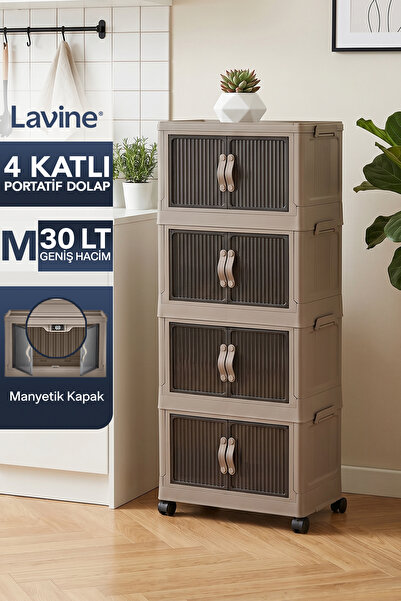 Lavine ”MEDIUM” 4 Katlı Portatif Dolap Organizer 30LT Çok Amaçlı Mıknatıs Kap...