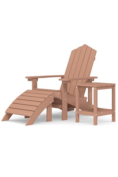 vidaxl Scaun de grădină Adirondack cu masă și taburet, maro, HDPE