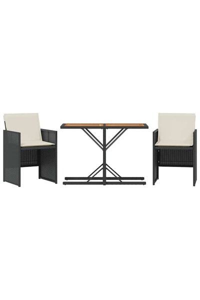 vidaxl Set bistro cu perne, 3 piese, negru, poliratan