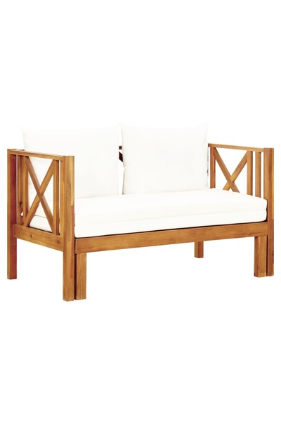 vidaxl Garden bench with 2 seats & cushions, 122 cm, solid acacia wood