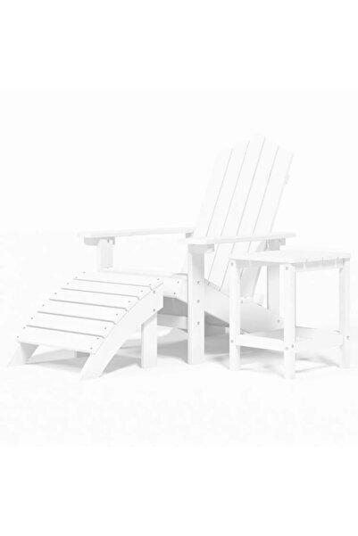vidaxl Scaun de grădină Adirondack cu masă și taburet, alb, HDPE